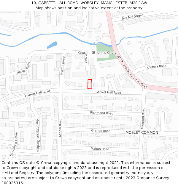 10, GARRETT HALL ROAD, WORSLEY, MANCHESTER, M28 1AW: Location map and indicative extent of plot