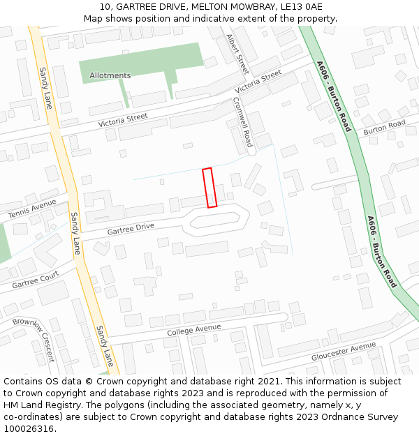 10, GARTREE DRIVE, MELTON MOWBRAY, LE13 0AE: Location map and indicative extent of plot