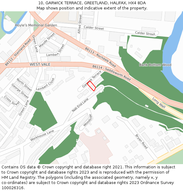 10, GARWICK TERRACE, GREETLAND, HALIFAX, HX4 8DA: Location map and indicative extent of plot