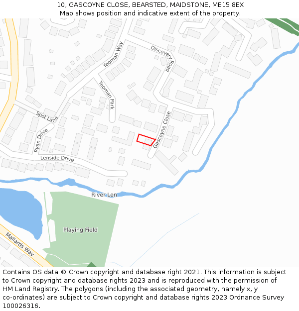 10, GASCOYNE CLOSE, BEARSTED, MAIDSTONE, ME15 8EX: Location map and indicative extent of plot