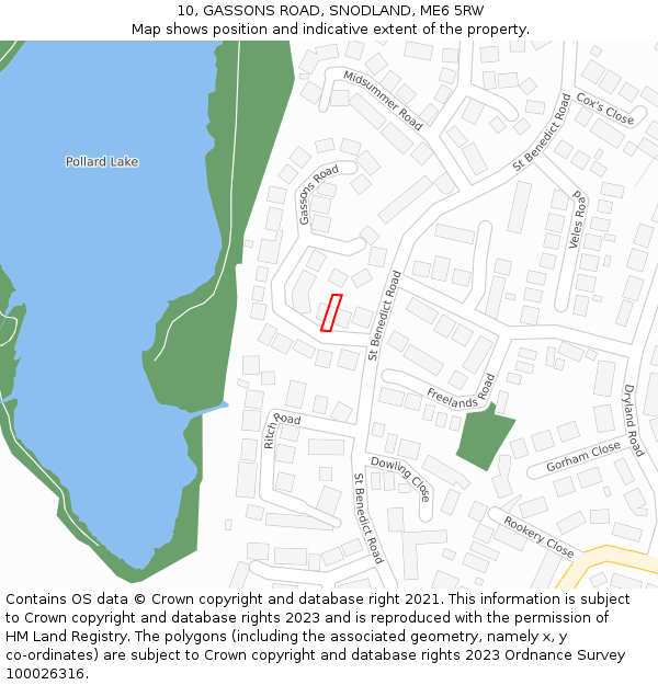10, GASSONS ROAD, SNODLAND, ME6 5RW: Location map and indicative extent of plot