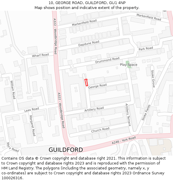 10, GEORGE ROAD, GUILDFORD, GU1 4NP: Location map and indicative extent of plot