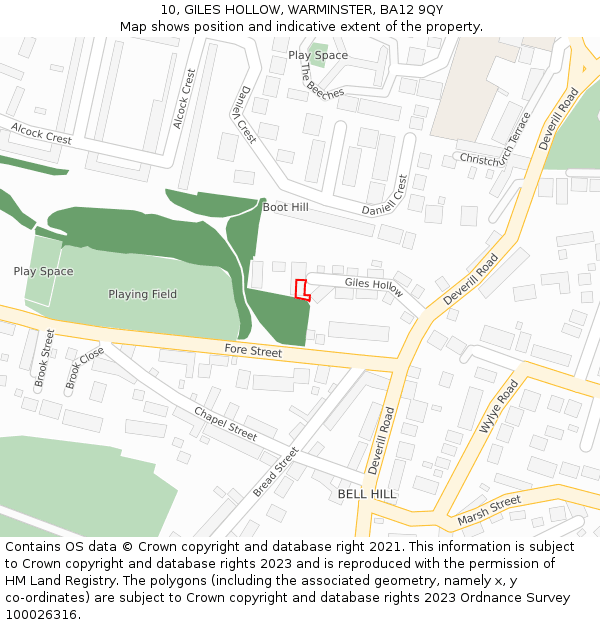 10, GILES HOLLOW, WARMINSTER, BA12 9QY: Location map and indicative extent of plot