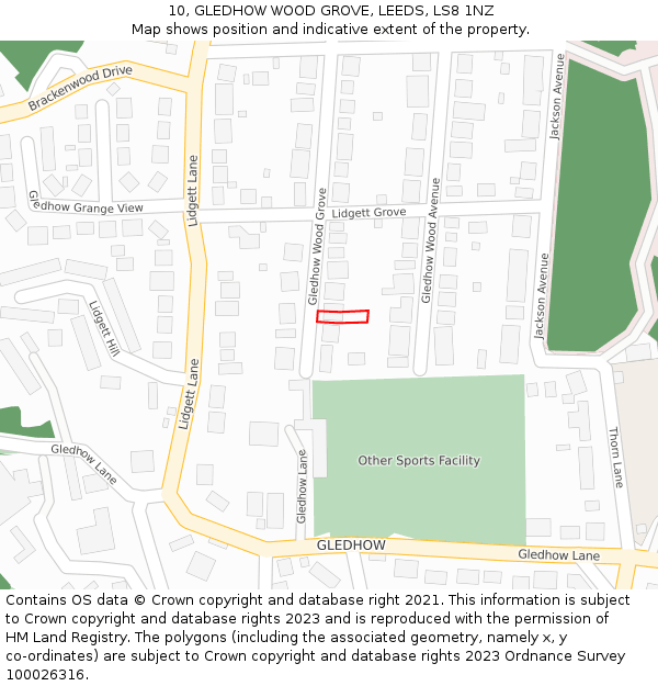 10, GLEDHOW WOOD GROVE, LEEDS, LS8 1NZ: Location map and indicative extent of plot