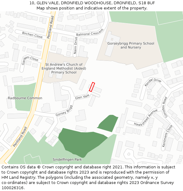 10, GLEN VALE, DRONFIELD WOODHOUSE, DRONFIELD, S18 8UF: Location map and indicative extent of plot