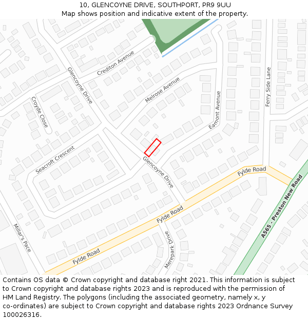 10, GLENCOYNE DRIVE, SOUTHPORT, PR9 9UU: Location map and indicative extent of plot
