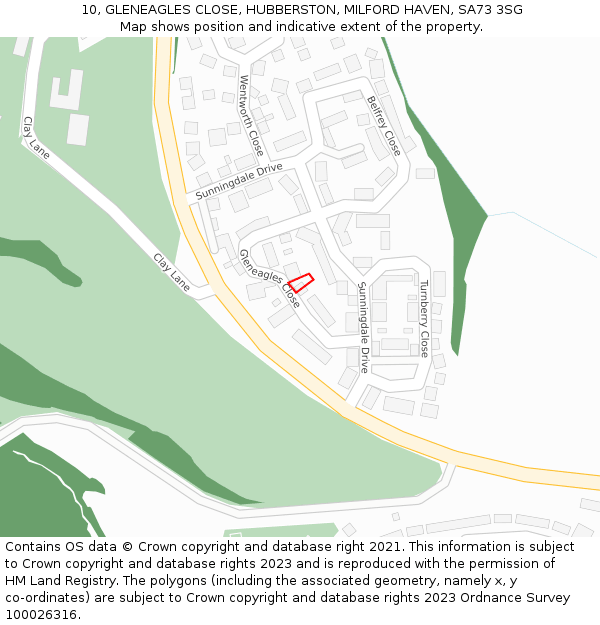 10, GLENEAGLES CLOSE, HUBBERSTON, MILFORD HAVEN, SA73 3SG: Location map and indicative extent of plot
