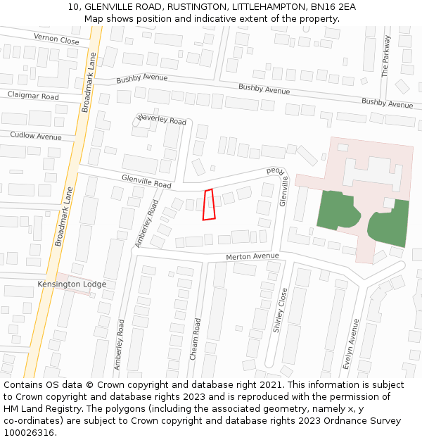10, GLENVILLE ROAD, RUSTINGTON, LITTLEHAMPTON, BN16 2EA: Location map and indicative extent of plot