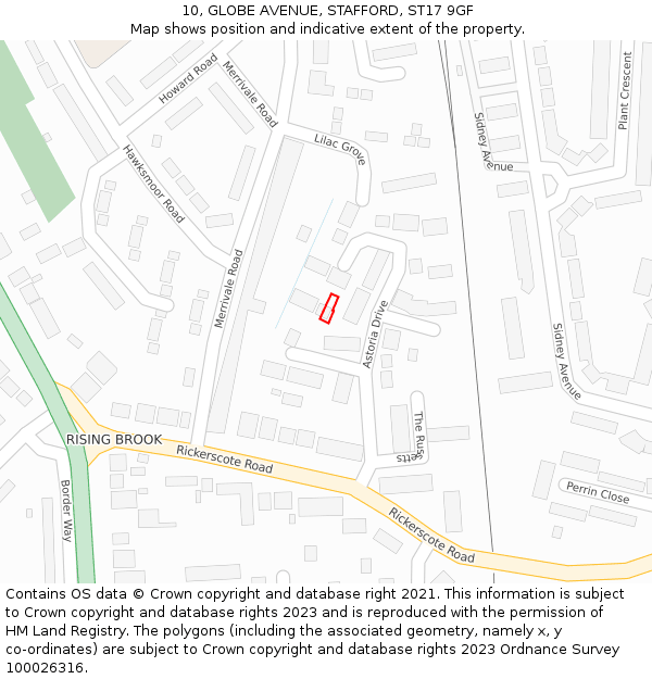 10, GLOBE AVENUE, STAFFORD, ST17 9GF: Location map and indicative extent of plot