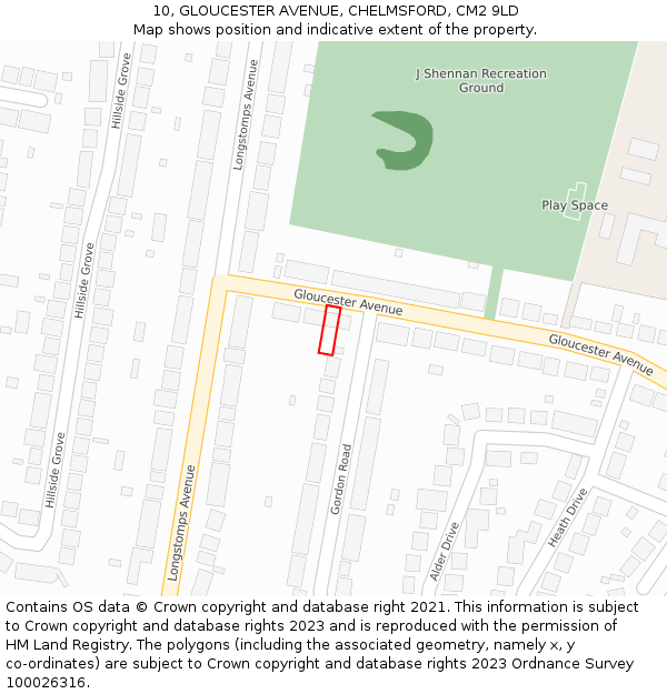 10, GLOUCESTER AVENUE, CHELMSFORD, CM2 9LD: Location map and indicative extent of plot
