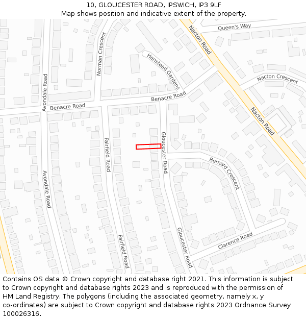 10, GLOUCESTER ROAD, IPSWICH, IP3 9LF: Location map and indicative extent of plot