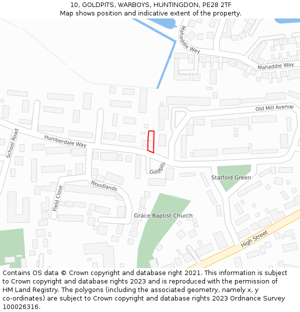 10, GOLDPITS, WARBOYS, HUNTINGDON, PE28 2TF: Location map and indicative extent of plot