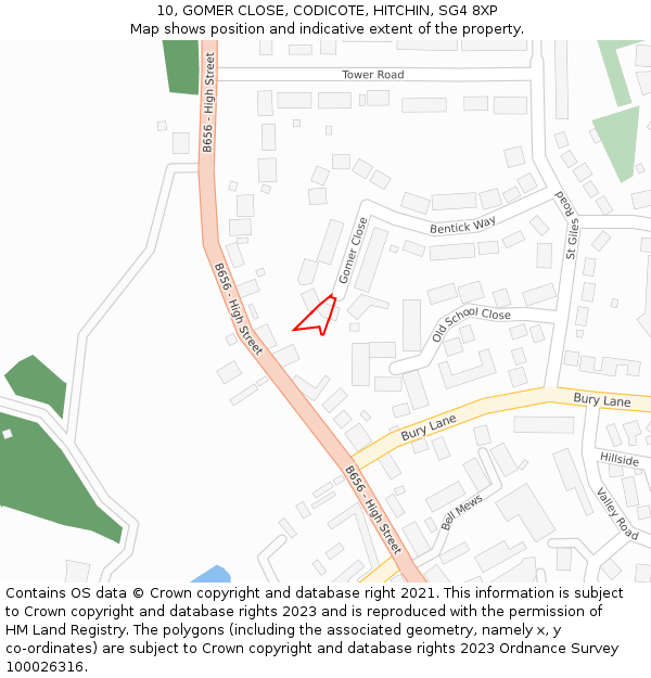 10, GOMER CLOSE, CODICOTE, HITCHIN, SG4 8XP: Location map and indicative extent of plot
