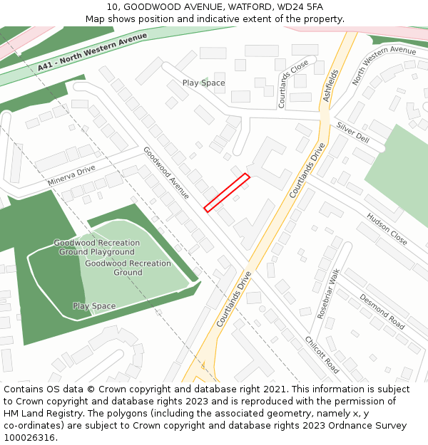 10, GOODWOOD AVENUE, WATFORD, WD24 5FA: Location map and indicative extent of plot