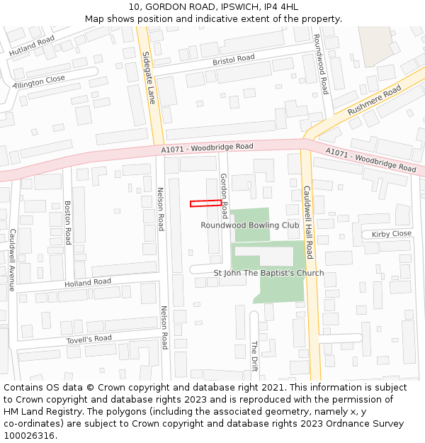 10, GORDON ROAD, IPSWICH, IP4 4HL: Location map and indicative extent of plot
