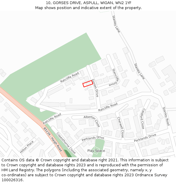 10, GORSES DRIVE, ASPULL, WIGAN, WN2 1YF: Location map and indicative extent of plot