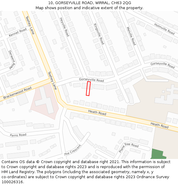 10, GORSEYVILLE ROAD, WIRRAL, CH63 2QG: Location map and indicative extent of plot