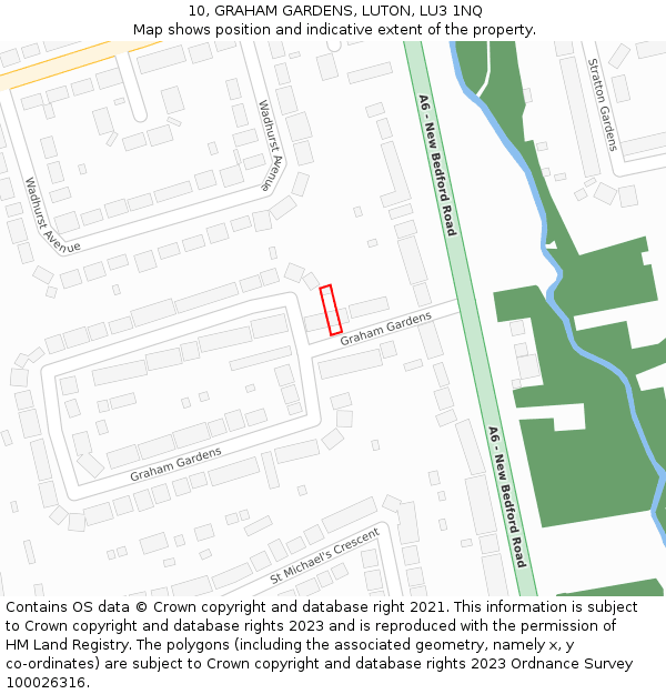10, GRAHAM GARDENS, LUTON, LU3 1NQ: Location map and indicative extent of plot