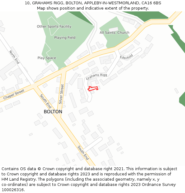 10, GRAHAMS RIGG, BOLTON, APPLEBY-IN-WESTMORLAND, CA16 6BS: Location map and indicative extent of plot