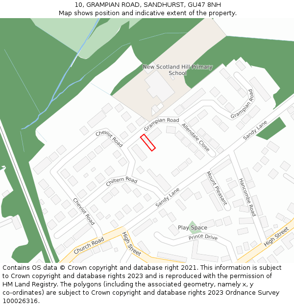 10, GRAMPIAN ROAD, SANDHURST, GU47 8NH: Location map and indicative extent of plot