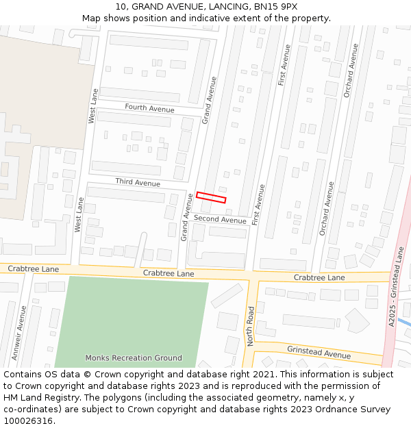 10, GRAND AVENUE, LANCING, BN15 9PX: Location map and indicative extent of plot
