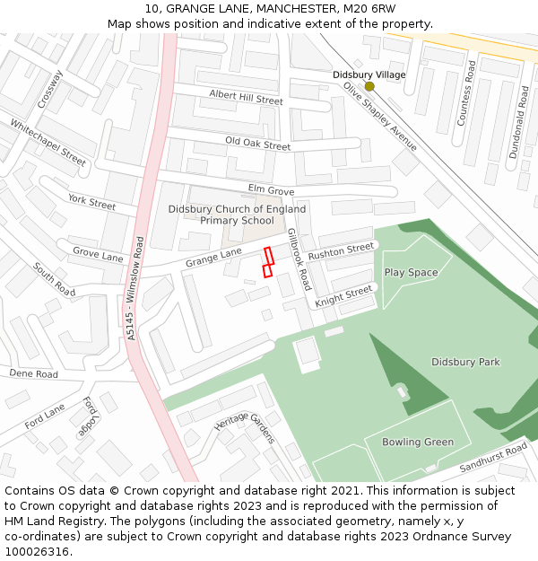10, GRANGE LANE, MANCHESTER, M20 6RW: Location map and indicative extent of plot