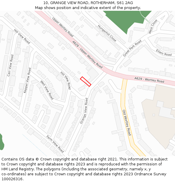 10, GRANGE VIEW ROAD, ROTHERHAM, S61 2AG: Location map and indicative extent of plot