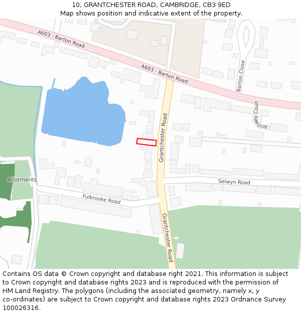 10, GRANTCHESTER ROAD, CAMBRIDGE, CB3 9ED: Location map and indicative extent of plot