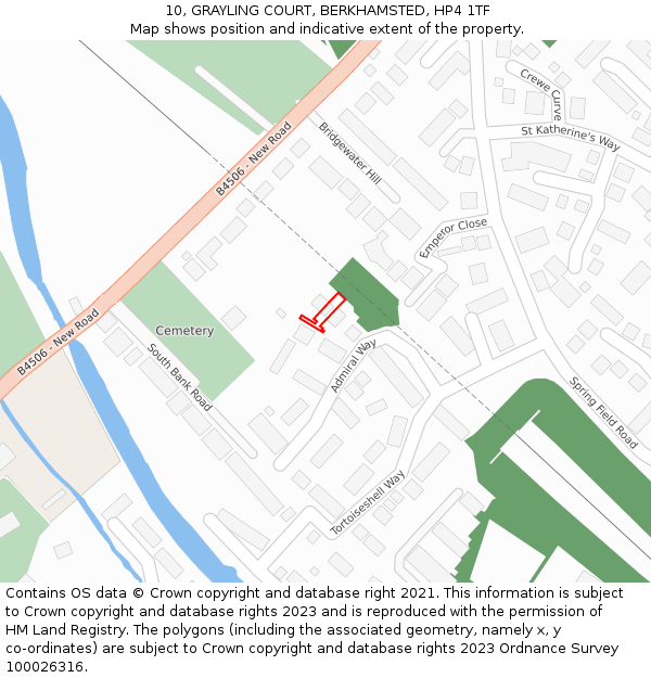 10, GRAYLING COURT, BERKHAMSTED, HP4 1TF: Location map and indicative extent of plot