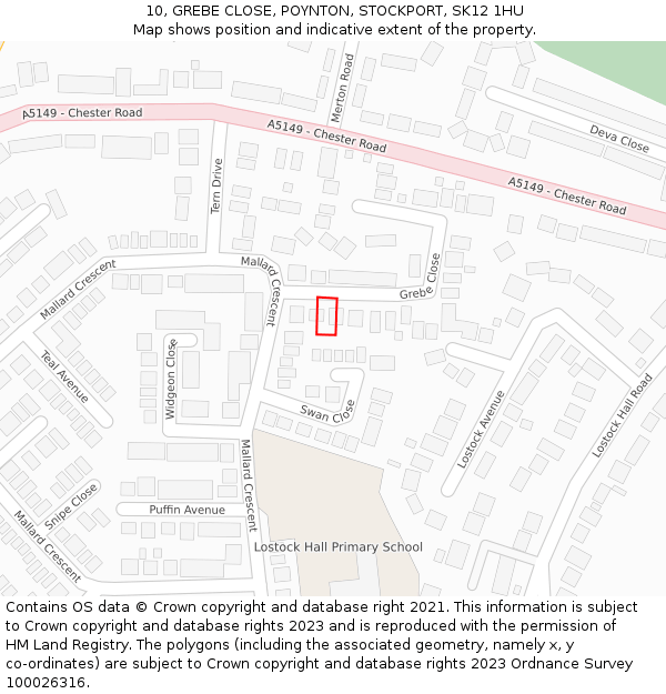 10, GREBE CLOSE, POYNTON, STOCKPORT, SK12 1HU: Location map and indicative extent of plot