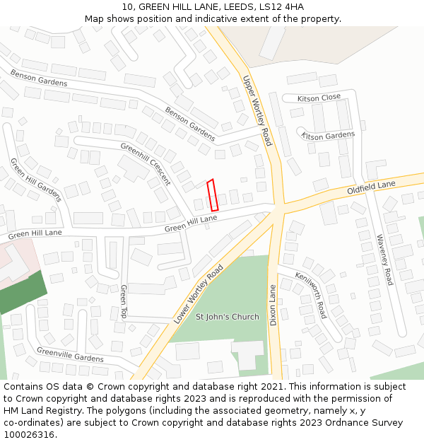10, GREEN HILL LANE, LEEDS, LS12 4HA: Location map and indicative extent of plot