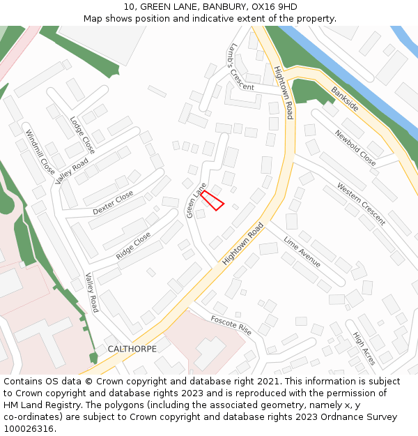 10, GREEN LANE, BANBURY, OX16 9HD: Location map and indicative extent of plot