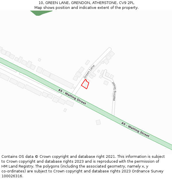 10, GREEN LANE, GRENDON, ATHERSTONE, CV9 2PL: Location map and indicative extent of plot