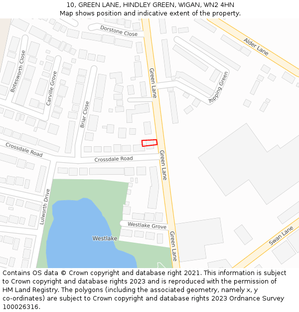 10, GREEN LANE, HINDLEY GREEN, WIGAN, WN2 4HN: Location map and indicative extent of plot