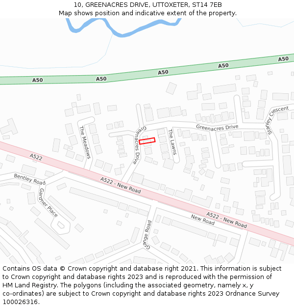 10, GREENACRES DRIVE, UTTOXETER, ST14 7EB: Location map and indicative extent of plot