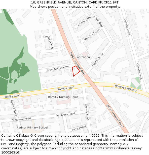 10, GREENFIELD AVENUE, CANTON, CARDIFF, CF11 9PT: Location map and indicative extent of plot
