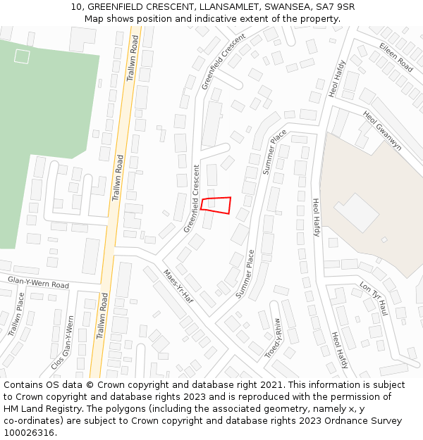 10, GREENFIELD CRESCENT, LLANSAMLET, SWANSEA, SA7 9SR: Location map and indicative extent of plot