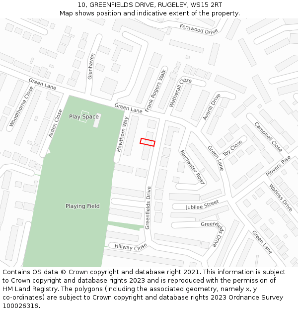 10, GREENFIELDS DRIVE, RUGELEY, WS15 2RT: Location map and indicative extent of plot