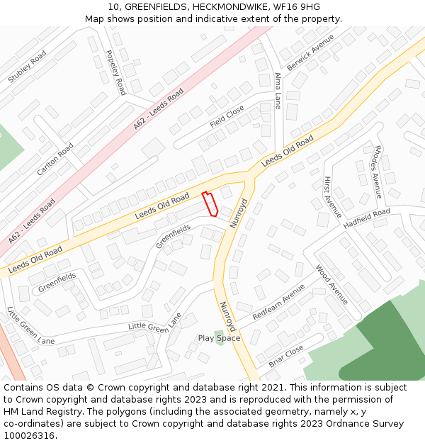 10, GREENFIELDS, HECKMONDWIKE, WF16 9HG: Location map and indicative extent of plot