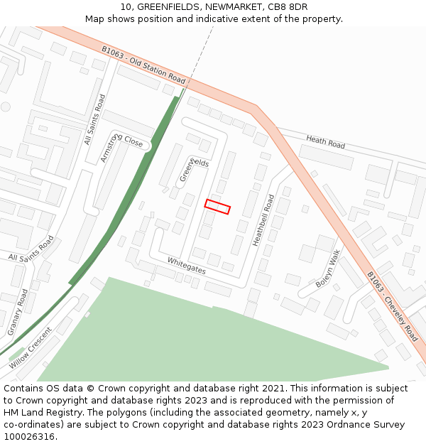 10, GREENFIELDS, NEWMARKET, CB8 8DR: Location map and indicative extent of plot
