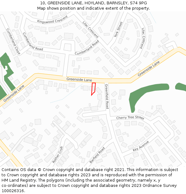 10, GREENSIDE LANE, HOYLAND, BARNSLEY, S74 9PG: Location map and indicative extent of plot