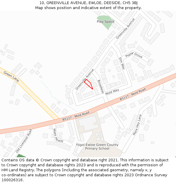 10, GREENVILLE AVENUE, EWLOE, DEESIDE, CH5 3BJ: Location map and indicative extent of plot