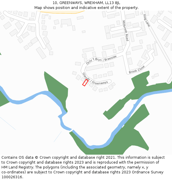 10, GREENWAYS, WREXHAM, LL13 8JL: Location map and indicative extent of plot