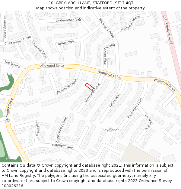 10, GREYLARCH LANE, STAFFORD, ST17 4QT: Location map and indicative extent of plot