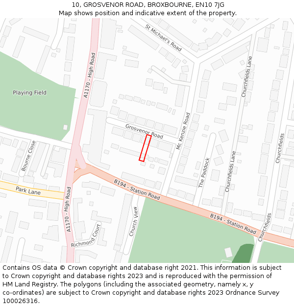 10, GROSVENOR ROAD, BROXBOURNE, EN10 7JG: Location map and indicative extent of plot