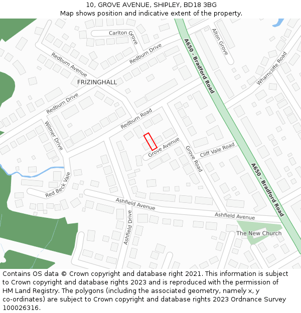 10, GROVE AVENUE, SHIPLEY, BD18 3BG: Location map and indicative extent of plot