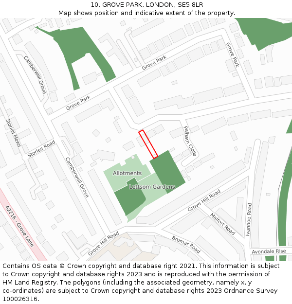 10, GROVE PARK, LONDON, SE5 8LR: Location map and indicative extent of plot