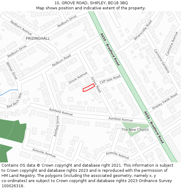 10, GROVE ROAD, SHIPLEY, BD18 3BQ: Location map and indicative extent of plot