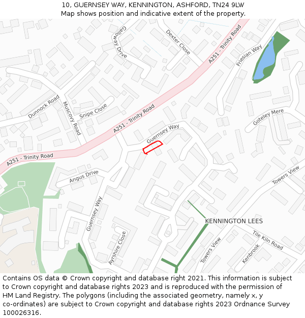 10, GUERNSEY WAY, KENNINGTON, ASHFORD, TN24 9LW: Location map and indicative extent of plot