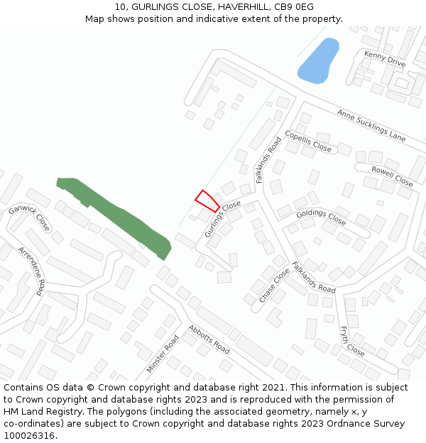 10, GURLINGS CLOSE, HAVERHILL, CB9 0EG: Location map and indicative extent of plot